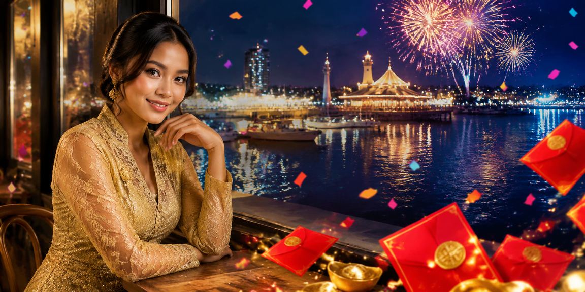 Slot tema amplop merah dengan grafik tradisional Malaysia dan bonus khas
